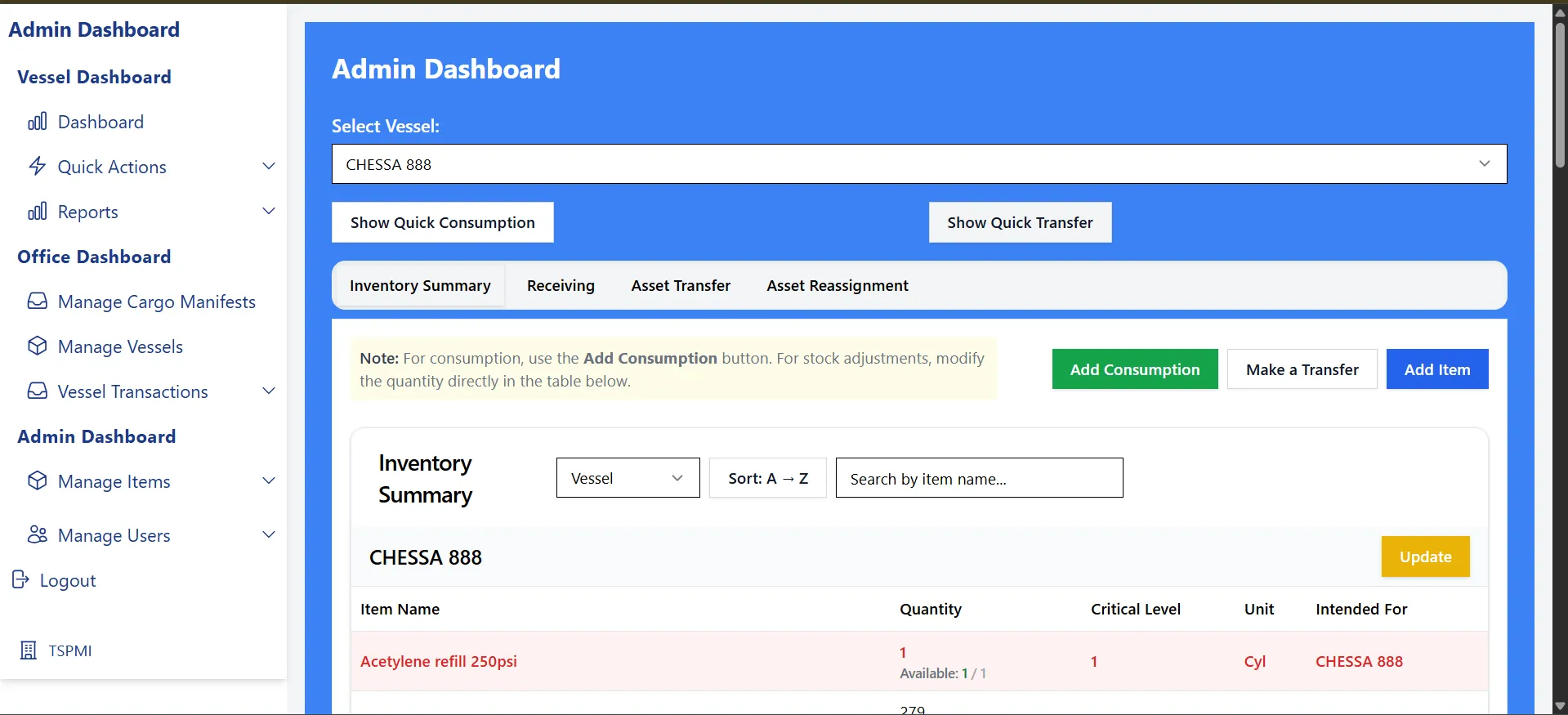 VIMS dashboard